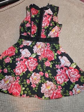 Disney Black Dress with Pink and Green Floral Print